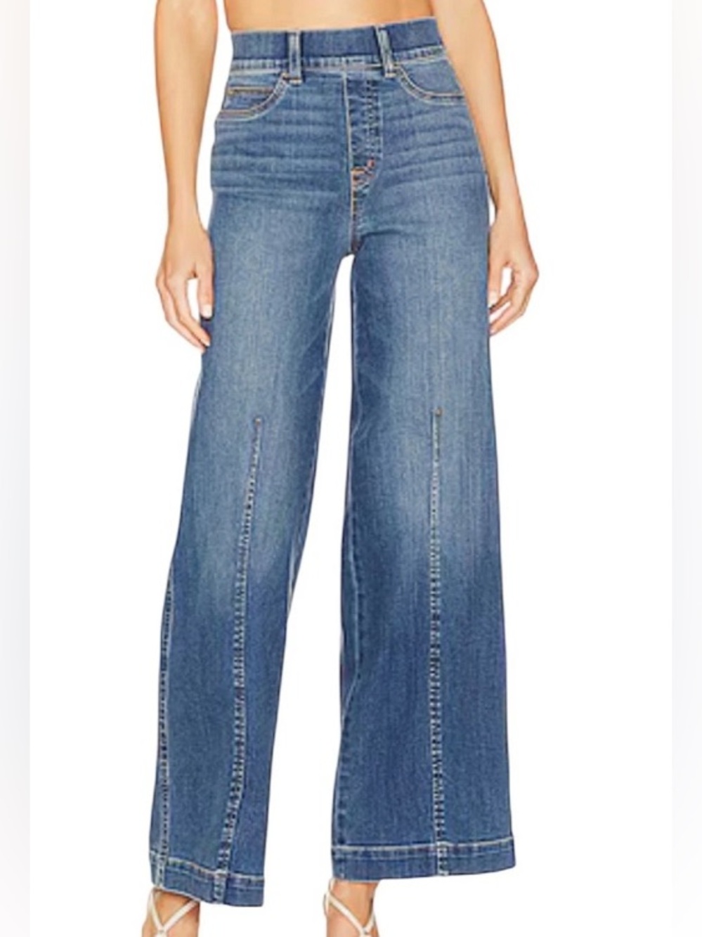 SPANX Vintage Indigo Wideleg Seamed pull on pant small